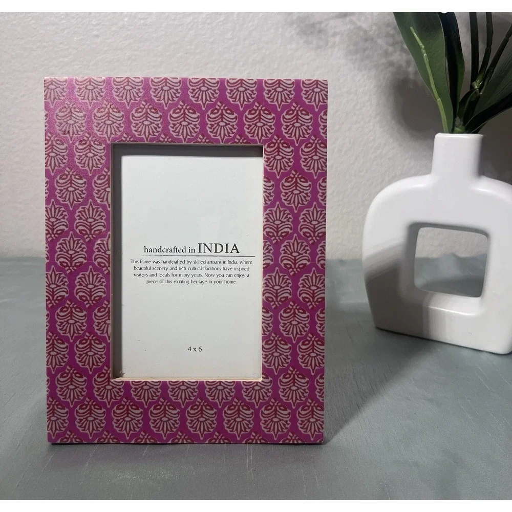 Handcrafted Purple Pink Floral Wood Photo Frame 4x6 Portrait Freestanding